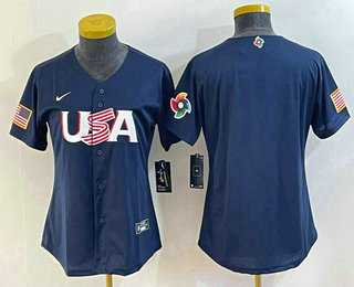 Women%27s USA Baseball Blank 2023 Navy World Classic Stitched Jersey->2023 world baseball classic->MLB Jersey